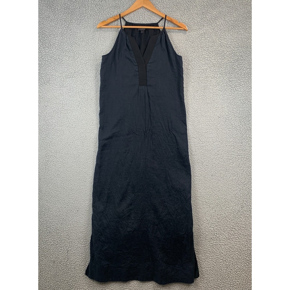 J Crew Long Black Linen Maxi Dress Spaghetti Strap vacation resort beach Size XS